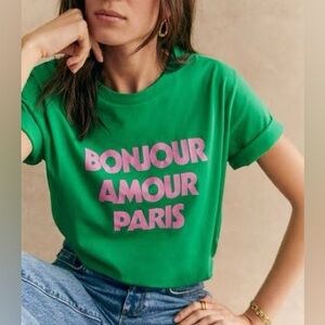 Green Graphic Tee with Pink Print